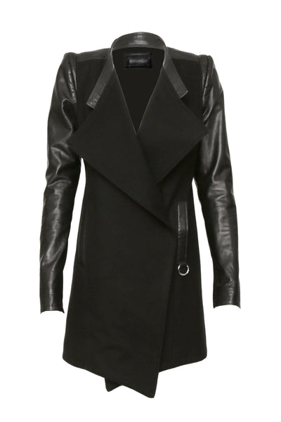 NORDENFELDT Ana, wool and leather coat in black