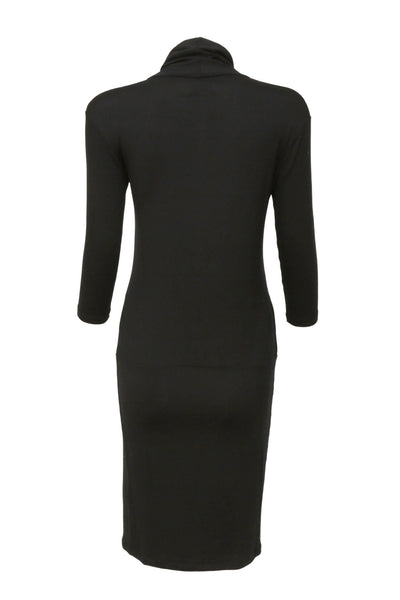 NORDENFELDT Ashley, dress with draped and crossed V-neck in black, tight silhouette
