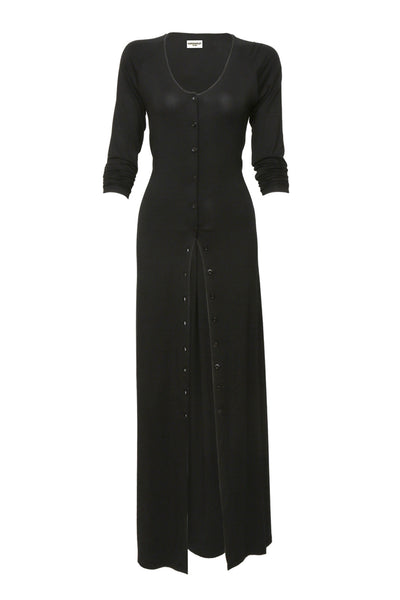 NORDENFELDT Isla, Extra long maxi dress with button placket and long sleeves in black
