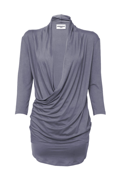 NORDENFELDT Nude Faith, top with draped and crossed deep V-neck, in pearl, tight silhouette