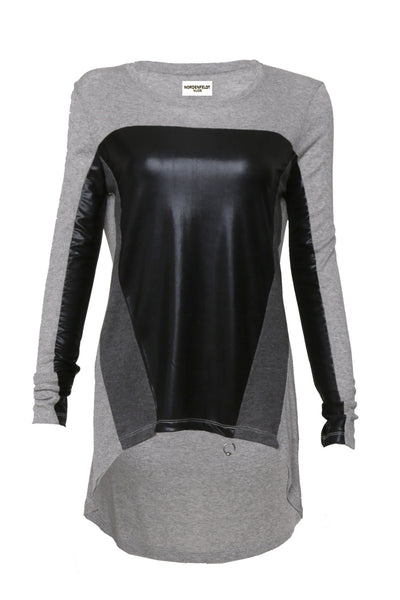 NORDENFELDT Nude Isabella frost, top in grey with fabric mix at front part and long sleeves, with black shiny and dark grey inserts, worn by Tarja Turunen