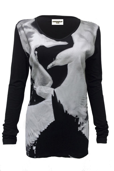 NORDENFELDT Nelly Birds, Top in black with long sleeves and bird print at front part