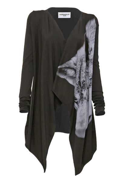 NORDENFELDT Nude Phoebe, light cardigan with wolf print in black, Tarja Turunen