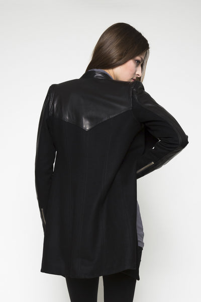 NORDENFELDT Ana, wool and leather coat in black