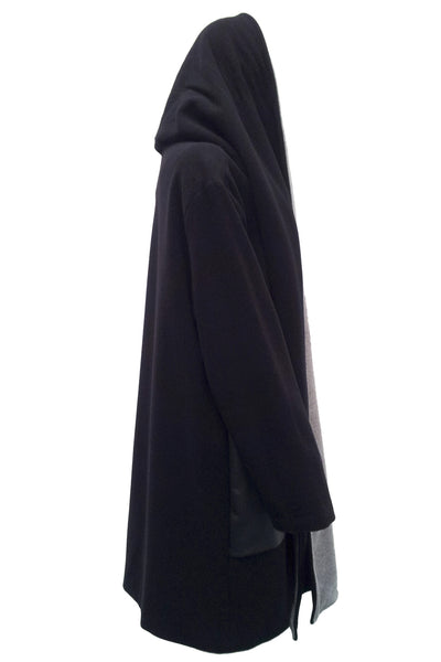 NORDENFELDT Oona, wool and leather coat in black with removable and reversible scarf
