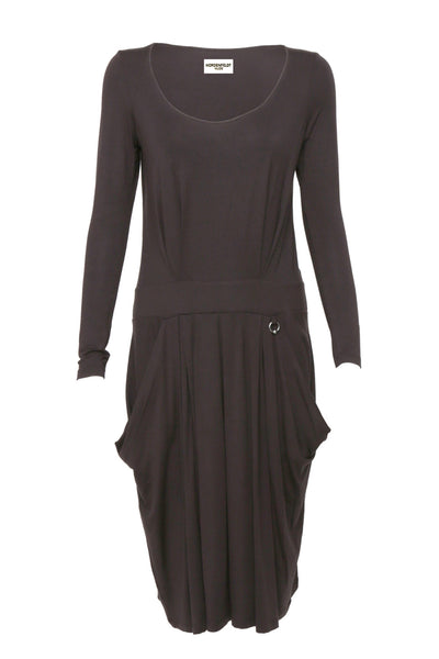 NORDENFELDT Grace, dress in plum with draped pockets and long sleeves