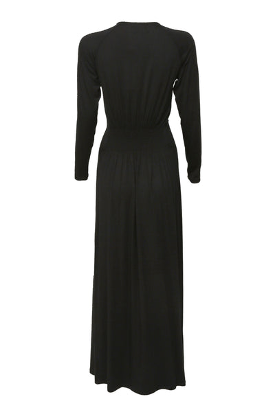 NORDENFELDT Isla, Extra long maxi dress with button placket and long sleeves in black