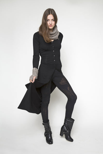 NORDENFELDT Isla, Extra long maxi dress with button placket and long sleeves in black