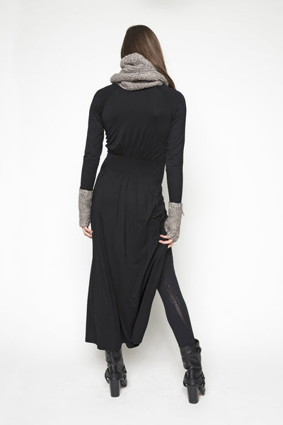 NORDENFELDT Isla, Extra long maxi dress with button placket and long sleeves in black