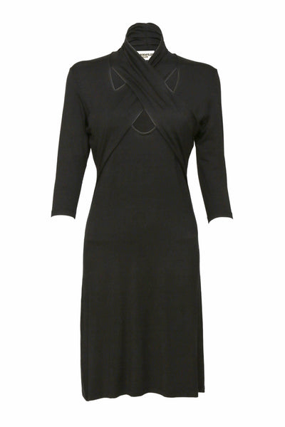 NORDENFELDT Sienna, dress with crossed-over part at the front and 3/4 sleeves in black