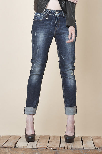 NORDENFELDT Nude Bowery Blue Moon, Boyfriend jeans in dark blue with washed effects and used optic, loose fit, made of comfort denim