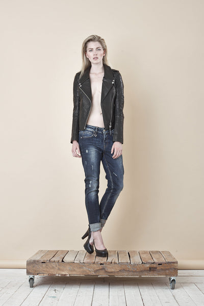 NORDENFELDT Nude Bowery Blue Moon, Boyfriend jeans in dark blue with washed effects and used optic, loose fit, made of comfort denim