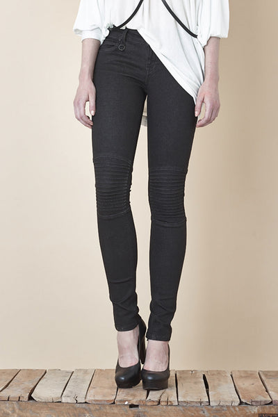 NORDENFELDT Nude Chelsea Phantom, skinny biker jeans in black with stitched knee detail, power stretch denim