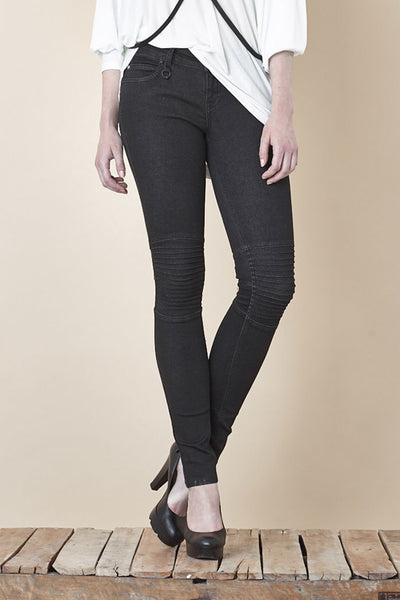 NORDENFELDT Nude Chelsea Phantom, skinny biker jeans in black with stitched knee detail, power stretch denim