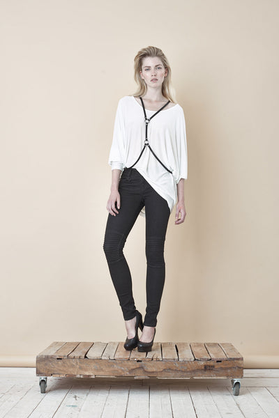 NORDENFELDT Nude Chelsea Phantom, skinny biker jeans in black with stitched knee detail, power stretch denim