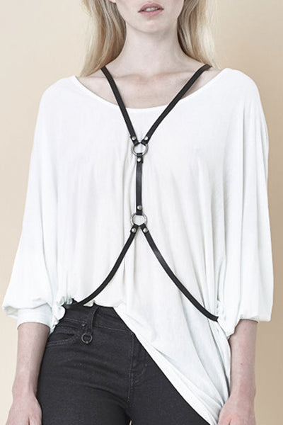 NORDENFELDT Lahja, leather body chain in black with metal details, worn by Tarja Turunen
