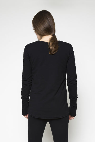 NORDENFELDT Nude Willow, light sweater in black with sequin application at front part, long sleeves with cuffs