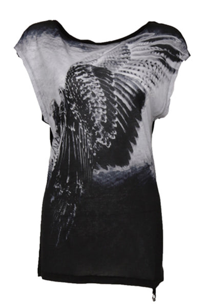 NORDENFELDT Nude Aude, top in black with hawk print at front part and broached sleeves, worn by Tarja Turunen