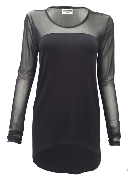 NORDENFELDT Nude Britt, top in black with fabric mix and long sleeves made of transparent net fabric