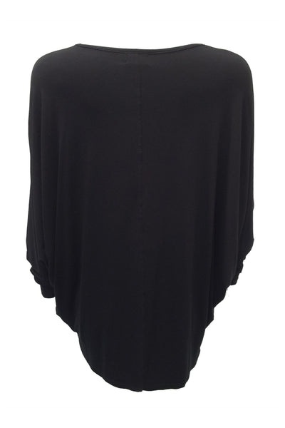 NORDENFELDT Nude Vic Birds, triangle top in black with bird print, 3/4 sleeves and longer back hemline, loose fit