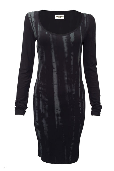 NORDENFELDT Moon Birch, dress with birch print and long sleeves in black, tight silhouette