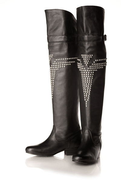 NORDENFELDT Black Annis Over-The-Knee-Boots with studs, leather