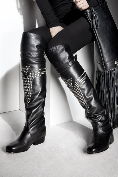 NORDENFELDT Black Annis Over-The-Knee-Boots with studs, leather