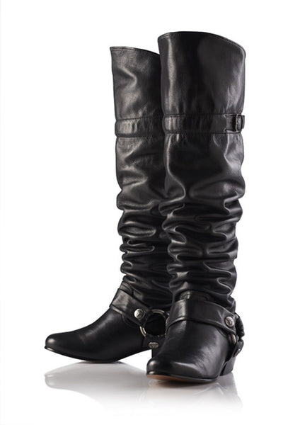 NORDENFELDT Svana Biker Boots, over-the-knee, in black, leather
