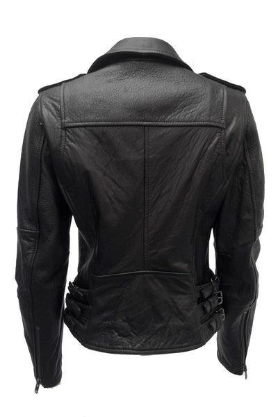 NORDENFELDT Nia Rough, leather Biker Jacket in black with epaulettes and buckles